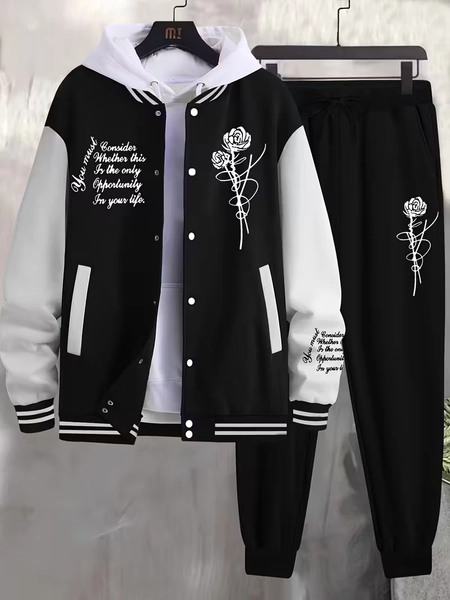 mens casual sports jacket rose baseball jacket set   - Temu