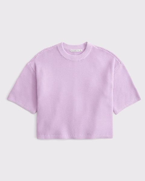 100% Cotton Textural-Stitch Boxy Sweater Tee