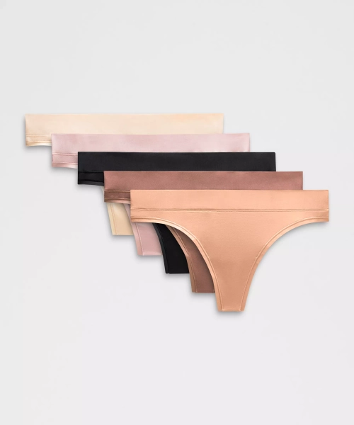 UnderEase Mid-Rise Thong Underwear *5 Pack - Black/Twilight Rose/Pink Clay/Misty Shell/Sandcastle - XS