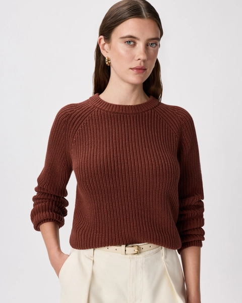 Women's 100% Organic Cotton Fisherman Crew Sweater in Navy
