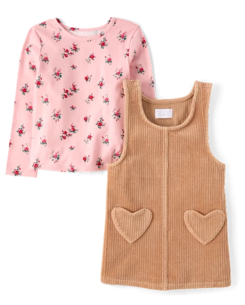 Toddler Girls Floral Heart Skirtall 2-Piece Outfit Set - Pink