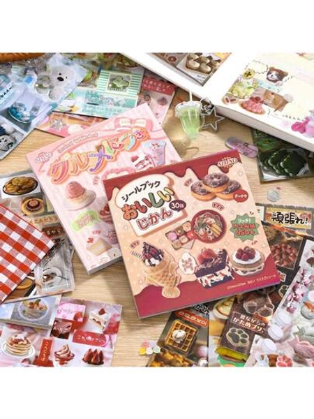 30 Sheets Japanese Style Cute Desserts Pattern Stickers, Retro Aesthetic For Scrapbooking And Journaling,School Supplies,Back To School