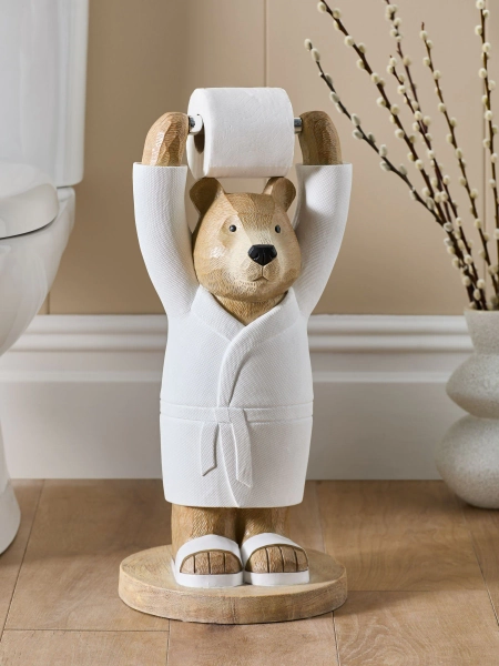 Natural Bertie Bear Toilet Roll Holder Storage