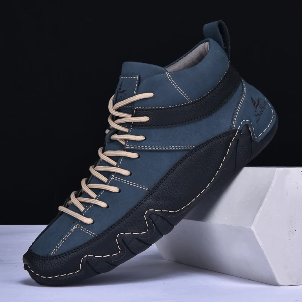 Men's Handmade High-Top Retro Casual Shoes, Solid Color Patchwork Lace-Up Boots, Suitable for Spring and Autumn Daily Wear, Outdoor Sports, Hiking, Comfortable and Durable Flat Shoes - AliExpress 322