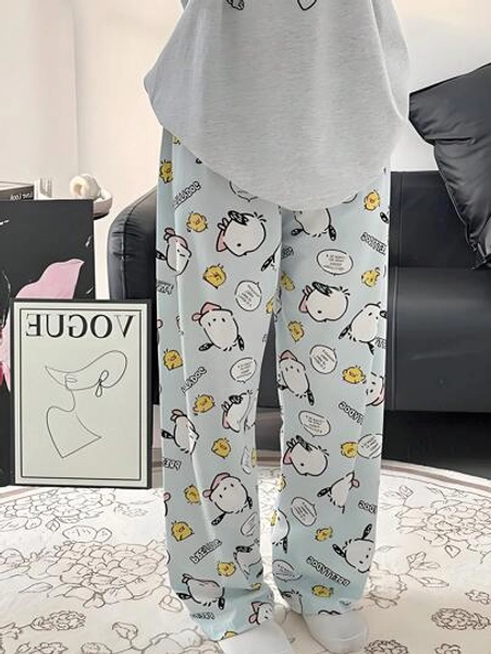 Sanrio Women Cartoon Print Casual Long Pants, Comfortable Loose Fit Pajama Pants, Suitable For All Seasons, Fall, Winter