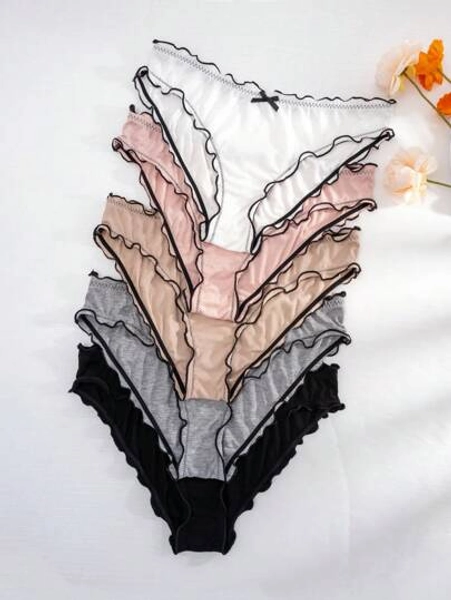 Women's Plus Size Mesh Wave Edge Panties, Women Underwear (5 Pcs)