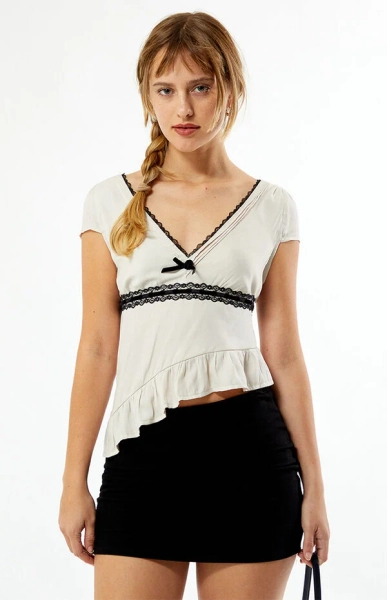 Lace Trim Asymmetrical Top