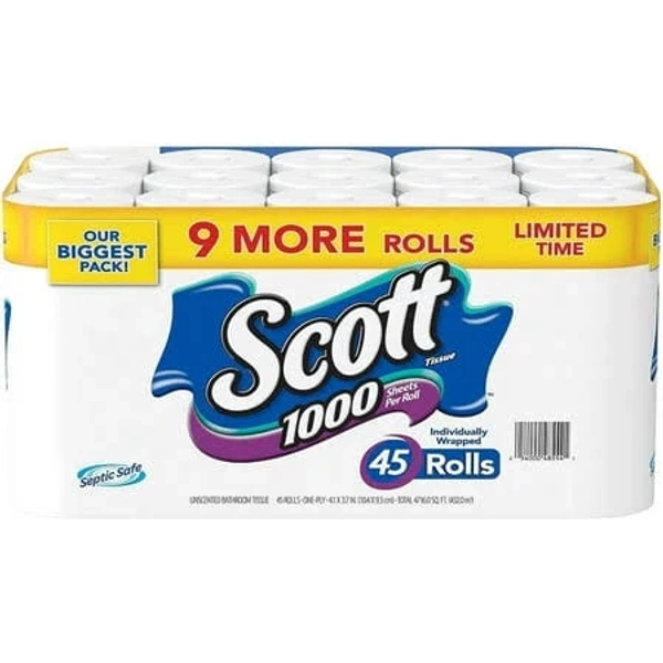 Scott 1000 Limited Edition Bath Tissue Sheets 45 Rolls 45 Count Pack of 1