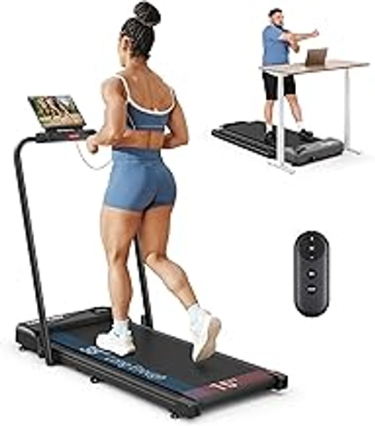 THERUN Walking Pad, 2 in 1 Foldable Treadmills for Home, 2.5HP Under Desk with Handle Bar, 16" Widened Running Belt, with Remote Control