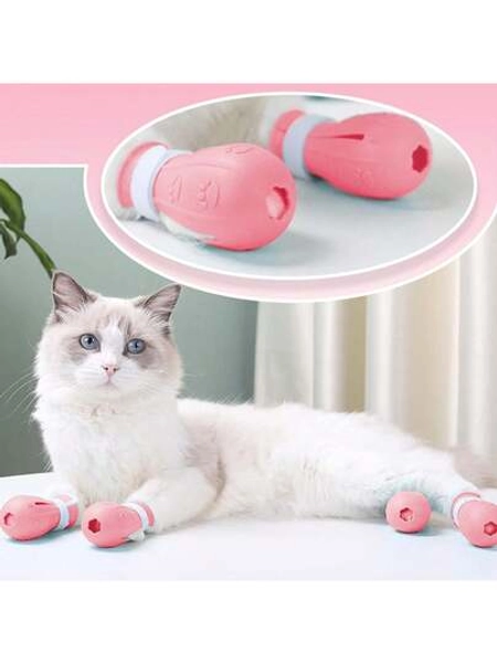 4pcs Silicone Anti-Scratch Cat Paw Protectors, 3 Color Options, Prevent Scratching, Biting, Bathing, Medication, Nail Trimming, Pet Grooming Tools For Cats - Size Green
