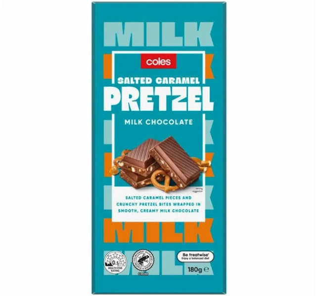 Coles Milk Chocolate Salted Caramel Pretzel Block
