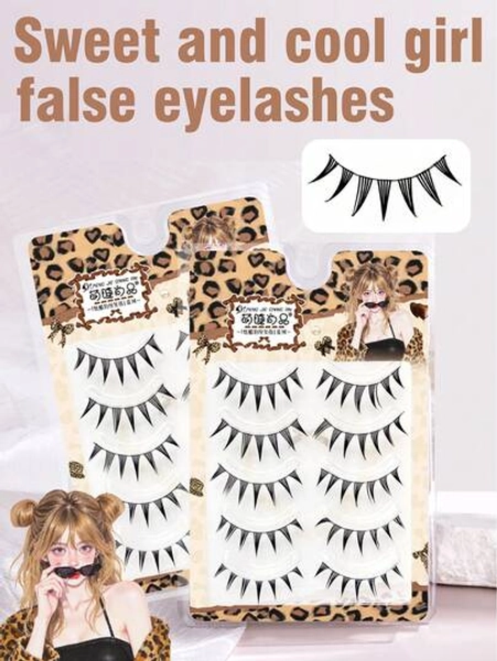 MENGJIESHANGPIN 5 Pairs Christmas Cosplay K-Pop/J-Pop Inspired Dramatic Eyelashes, Black Cartoon Style Lashes