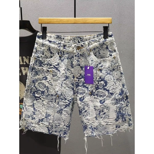 Light Luxury Denim Shorts Men's Summer Loose and Versatile Casual Five-point Pants Fashion Blue and White Low Rise Short Pants - AliExpress 200000343