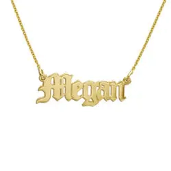 Double Thickness Old English Style Gothic Name Necklace in 18K Gold Vermeil