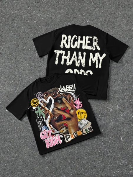 Richer Than My Opps Vintage Abstract Man Graphic Cotton T-shirt
