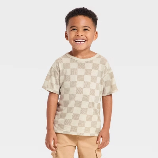 Toddler Boys' Checkered Stone Relaxed T-Shirt - Cat & Jack™ Light Brown 2T