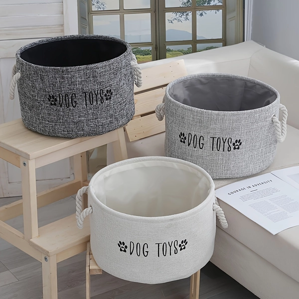 Large Canvas Dog Toy Storage Basket - Spacious Circular Pet Toy And Accessory Organizer, Without Battery