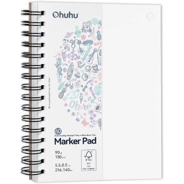 Ohuhu Double-Sided Marker Pads Art Sketchbook Bleedproof - 5.5"x8.5" Small Paper Size - 90 lb/150 gsm Smooth Drawing Paper - 60 Sheets
