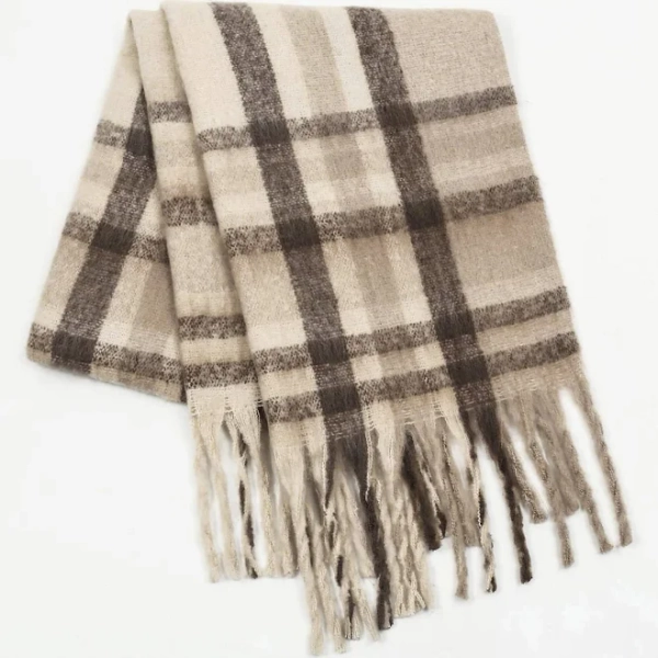Fuzzy Mohair Plaid Pattern Scarf
