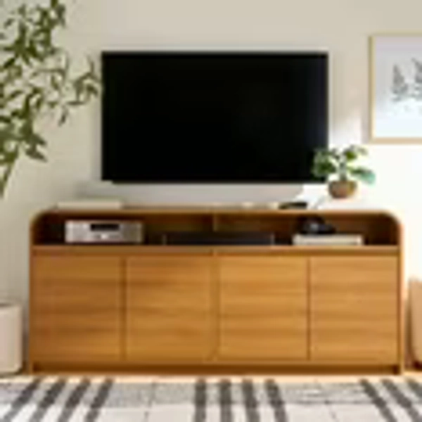 Better Homes & Gardens Juliet Curved TV Stand for TVs up to 75", Light Honey Finish