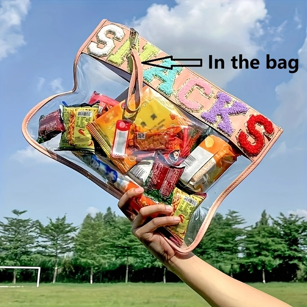 Heart-Shaped Letter Patchwork PVC Bag - Transparent Zippered Travel Cosmetic &amp; Snack Organizer with Colorful Letter Patches, Durable Makeup Storage for Women, Girls, Travel Essentials, Snack Holder, Playful Design, Sturdy Handle
