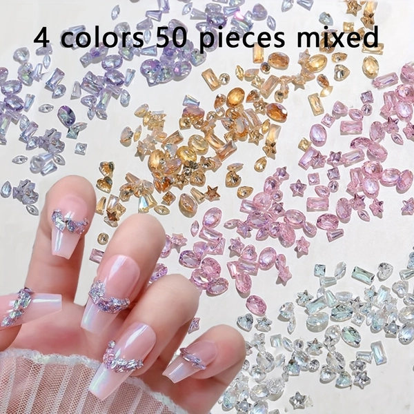 50pcs Colorful Zirconia Mini for Nail Rhinestones, 3D for Nail Charms And Gems for Crafting Rhinestone Kit, Clear Rhinestones for Nails Design, Fingernail Diamonds for Nail Art Crystals Women Manicure Decor Gemstones
