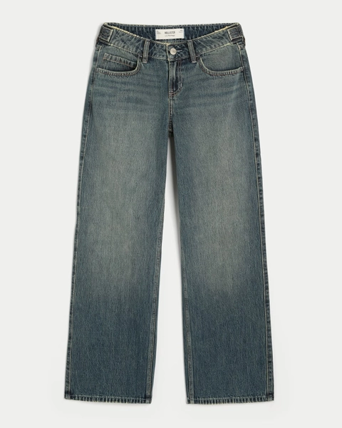 Hollister Andi Adjustable Waist Low-Rise Medium Wash Baggy Jeans