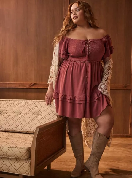 Festi Off-Shoulder Lace-Up Mini Dress