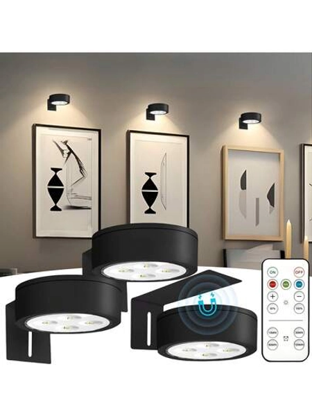 1/3/4/5/6Pcs Led Picture Light Battery Operated, Wireless Led Painting Light, Wireless Wall Lamp With Magnetic, Wireless Spotlight, Display Light Spotlight With Remote Dimmable, 3 Lighting Modes Art Display Light For Picture Frame Artworking Portrait, Wall Decorative Puck Lights 150mAh Remote Control