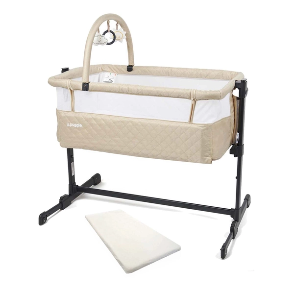 Puggle Sleepy Rocking Bedside Crib with Toy Bar - Cashmere