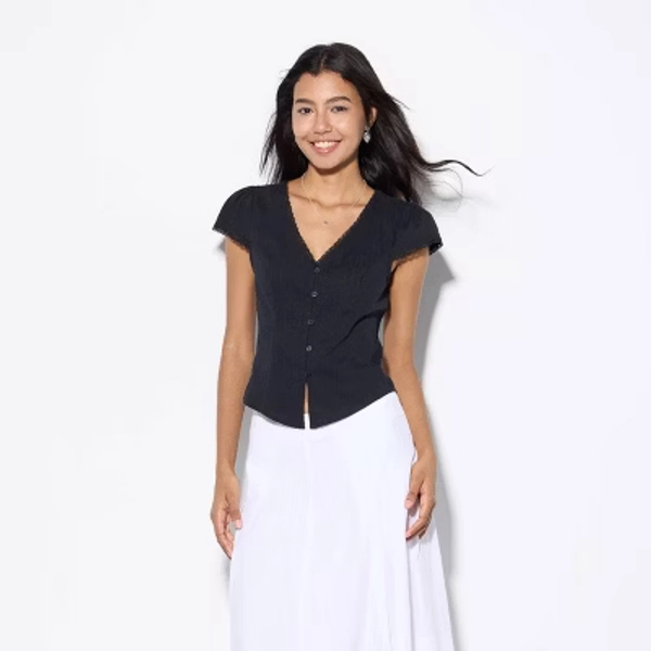 Women's Mini Cap Sleeve Button-Front Blouse - Wild Fable™ Black XXL