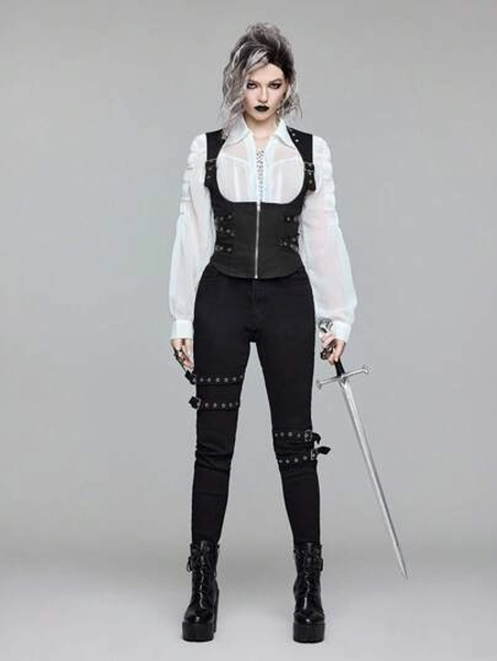 ROMWE Gothic Medieval Corset Design Powerful Waist Shirt - Size L