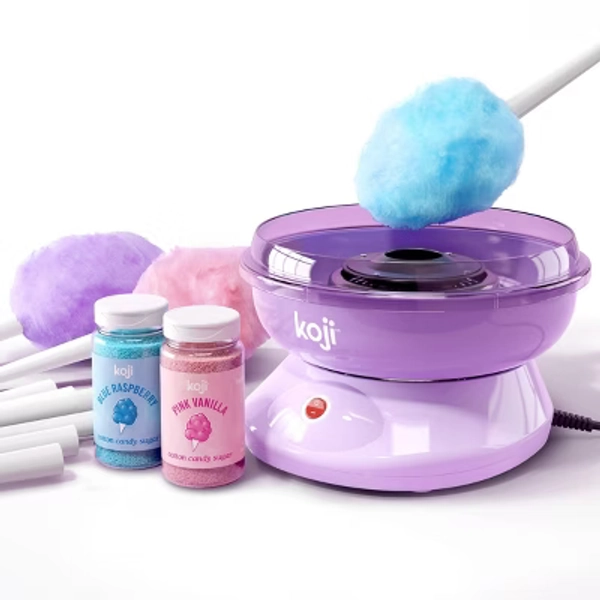 Koji Cotton Candy Maker Set: Purple Plastic Candy Machine, 450W, Hand Wash, 7" Height, 11.1" Depth, 10.9" Width