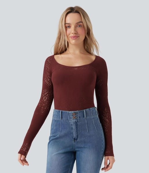 OneForm Seamless Flow Scoop Neck Cut Out Long Sleeve Casual Sports Top