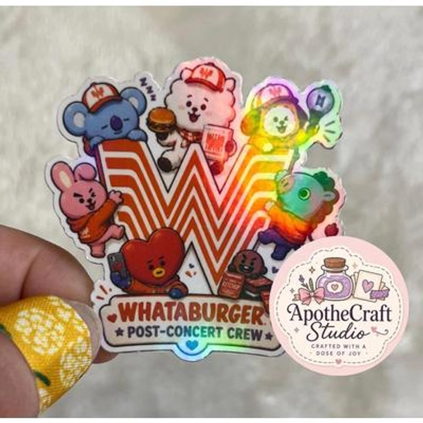 BT21 Whataburger Post-Concert Crew Sticker | Holographic K-Pop Fan Art Decal
