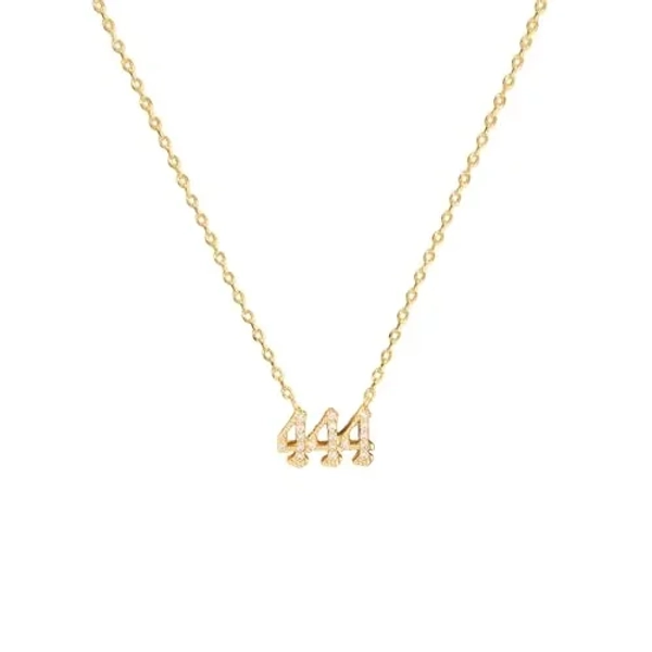 Angel Number Necklace, 18K Gold Plated 24K Gold Plated Cubic Zirconia Pendant Necklace for Women, Angel Number CZ Pendant Necklace (Gold, 444)