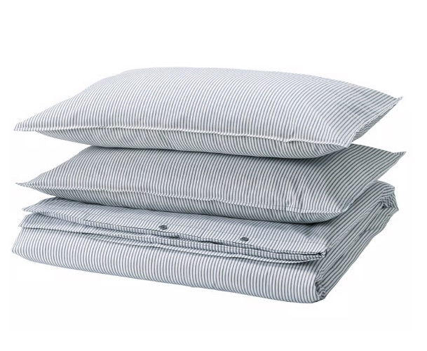 SOLFIBBLA Duvet cover and pillowcase(s) - white blue/stripe Full/Queen (Double/Queen)
