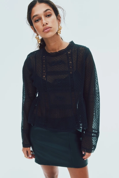 Plumeti Mesh Blouse - Black - Ladies | H&M US