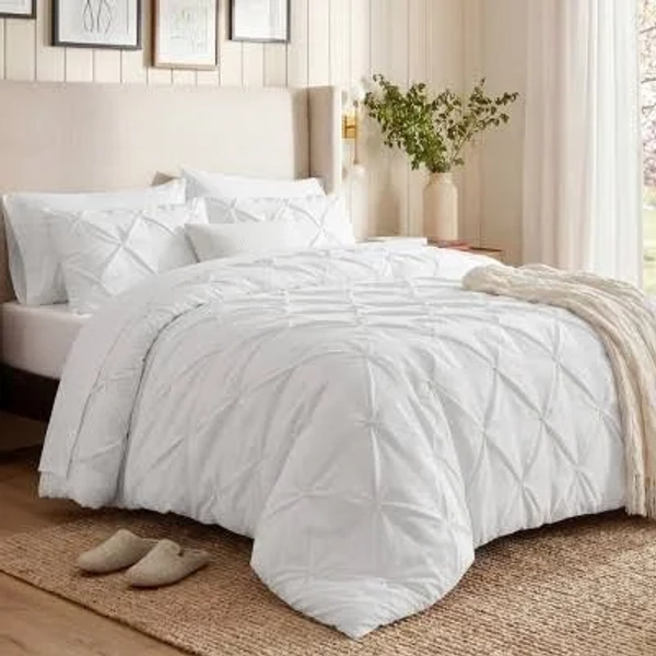 Bedsure Black Comforter Set 7 Pieces Pintuck Black Bed in a Bag