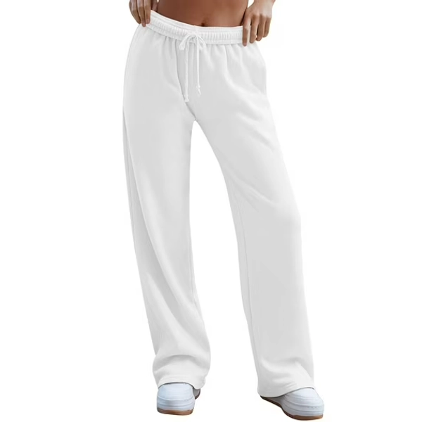 Resicozy Womens Wide Leg Sweatpants High Waisted Baggy Lounge Solid Color Pants Drawstring Athletic Joggers with Pockets White S