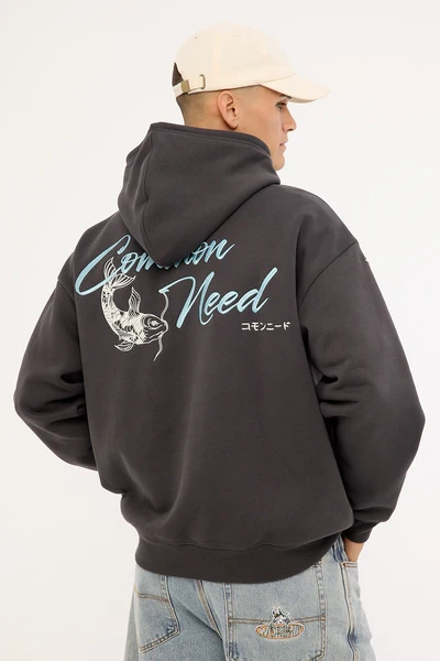 Common Need Koi Fish Boxy Hoodie Off Black - S