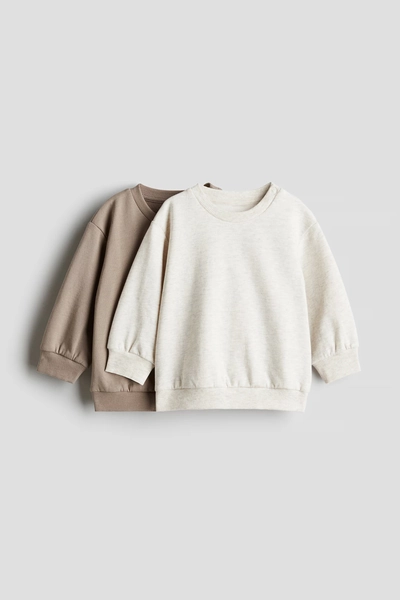 2-pack Cotton Sweatshirts - Taupe/natural white melange - Kids | H&M US