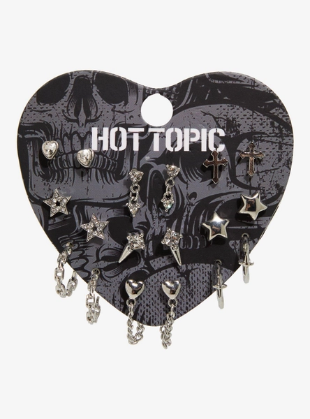Rhinestone Star Heart Cross Earring Set
