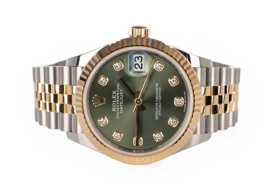 Rolex Datejust 31 Olive Green and Diamond Dial Fluted Bezel Jubilee Bracelet Two Tone 18ct Yellow Gold and Steel 278273