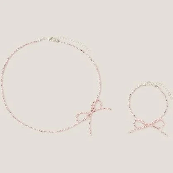 Beaded Bow Necklace & Bracelet Set
