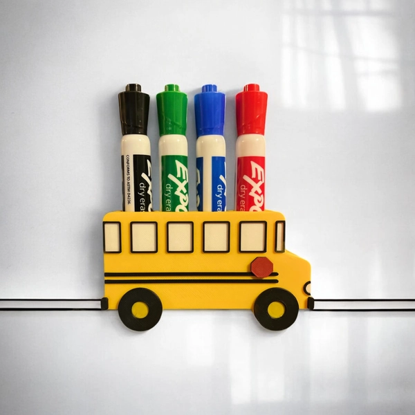 School Bus Magnetic Marker Holder | Whiteboard Organizer for Classroom, Office