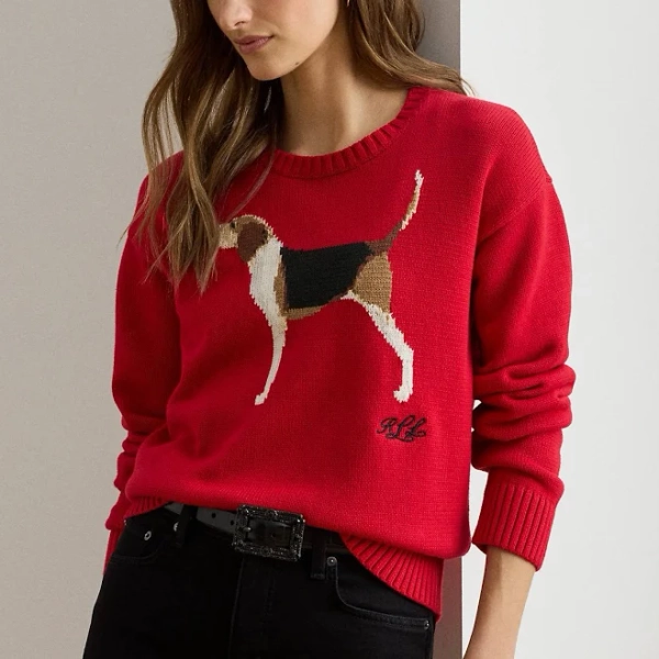 Lauren Women's Ralph Lauren Intarsia-Knit Foxhound Cotton Sweater