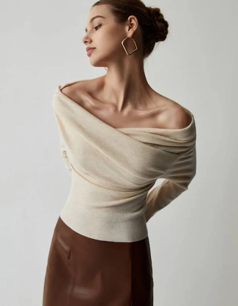 Off Shoulder Ruched Knit Top