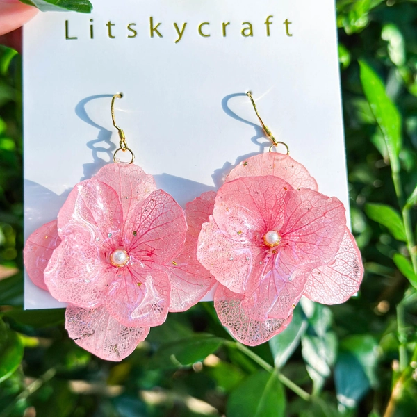 Real Hydrangea Flower Earrings