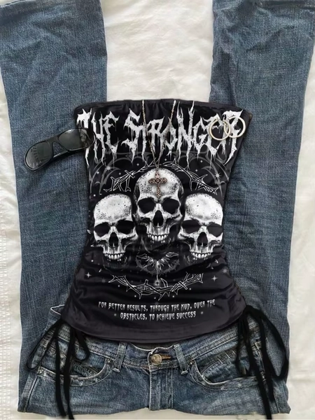 2025 Spring/Summer New Fashion Foreign Trade Skeleton Street Gothic Y2K Slimming Spicy Girl strapless Tank Top - AliExpress 200000345